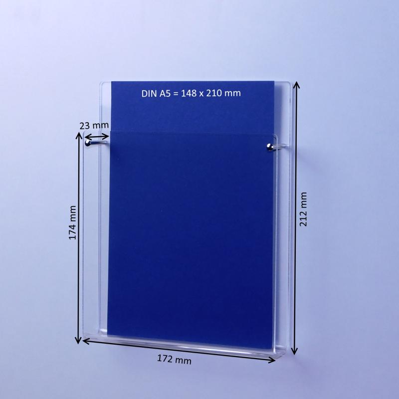 Wand-Prospekthalter DIN A5 Hochformat  Fülltiefe 23mm
